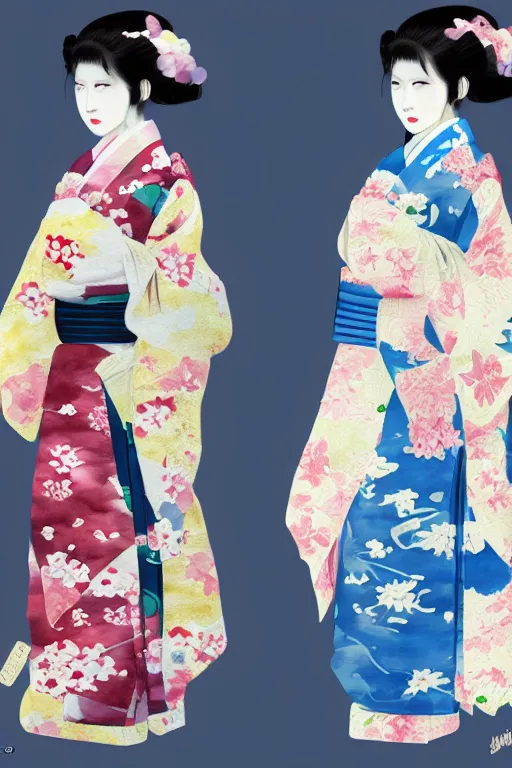 Japanese kimono style study, digital concept art, 8k,, Stable Diffusion