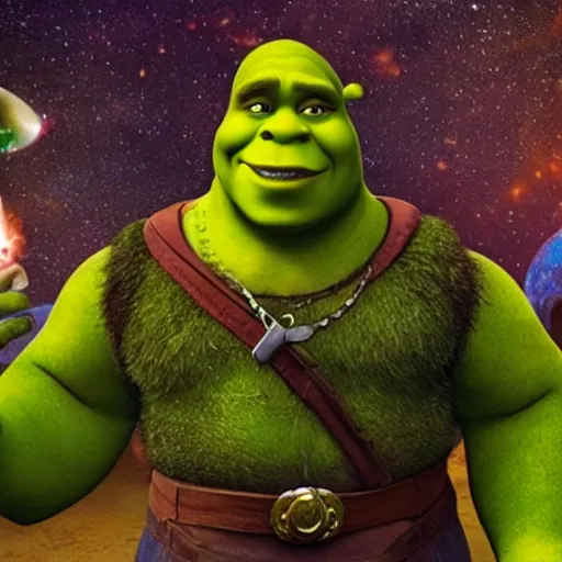 Prompt: Shrek with the infinity gauntlet