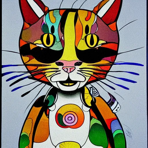 Prompt: a scrungy cat portrait by Takashi Murakami