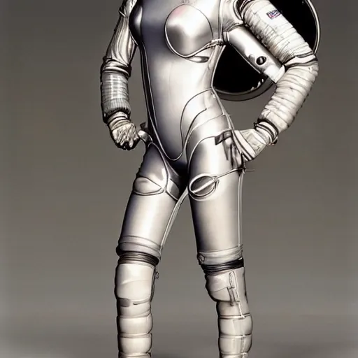 Prompt: Emma Watson in spacesuit, by Hajime Sorayama