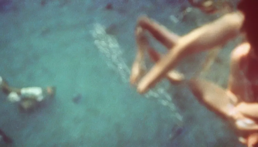 Prompt: 7 0 s film still from a horror movie about people sitting at the bottom of the ocean, kodachrome, cinecolor, cinestill, film grain, film texture, retro, cinematic, high resolution, photorealism,