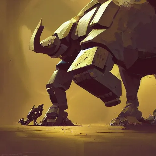 Image similar to rhino robot in the style of greg rutkowski and craig mullins