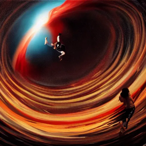 Image similar to a beautiful painting of falling into a blackhole in the beer isle, bold colors, dramatic lighting, great composition, detailed, trending on artstation