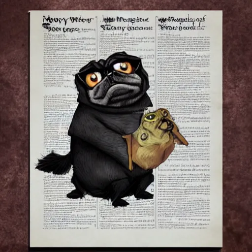 Image similar to harry pugger, from the pugworts school of witchcraft and wizardry, trending on artstation