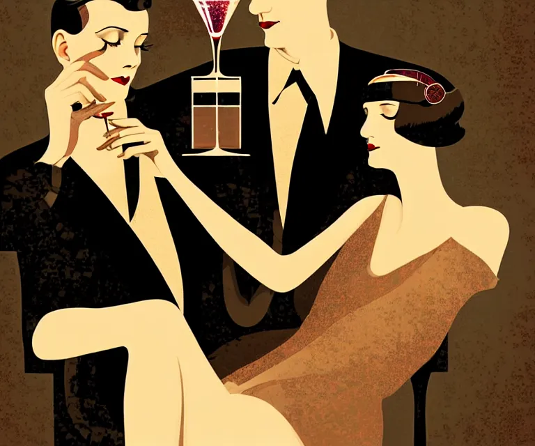 Prompt: a beautiful classy drinking sloth anthro couple, dimly lit upscale 1920s speakeasy, relaxed pose, art deco, detailed painterly digital art style by Coles Phillips, retro vibe, furaffinity, 🍸, 8k octane beautifully detailed render, post-processing, extremely hyperdetailed, intricate, epic composition, grim yet sparkling atmosphere, cinematic lighting + masterpiece, trending on artstation, very detailed, vibrant colors, Art Nouveau, masterpiece, romanticism