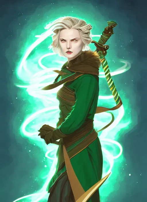 Prompt: style artgerm, joshua middleton, hilary clinton as a warrior monk wearing green pelt light amor, blue hair, swirling water cosmos, fantasy, dnd, cinematic lighting