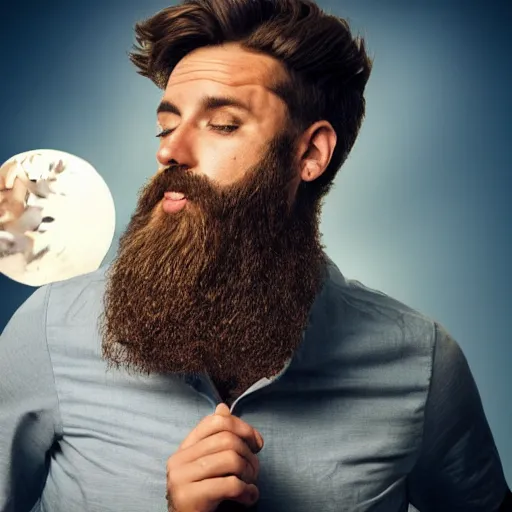 Prompt: man with a beard that reaches all the way to the moon and back