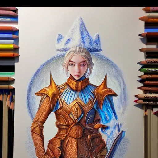 Prompt: Colored pencil art on paper, Frost Mage, highly detailed, artstation, Caran d'Ache Luminance