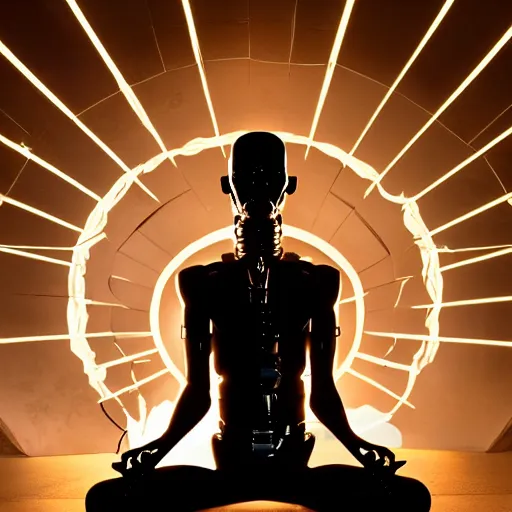 Prompt: photo of a meditating terminator, detailed, high resolution, studio light