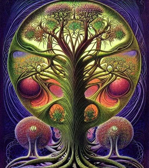 Image similar to tree of life by roger dean and andrew ferez, art forms of nature by ernst haeckel, divine chaos engine, symbolist, visionary, art nouveau, botanical fractal structures, organic, detailed, realistic, surreality