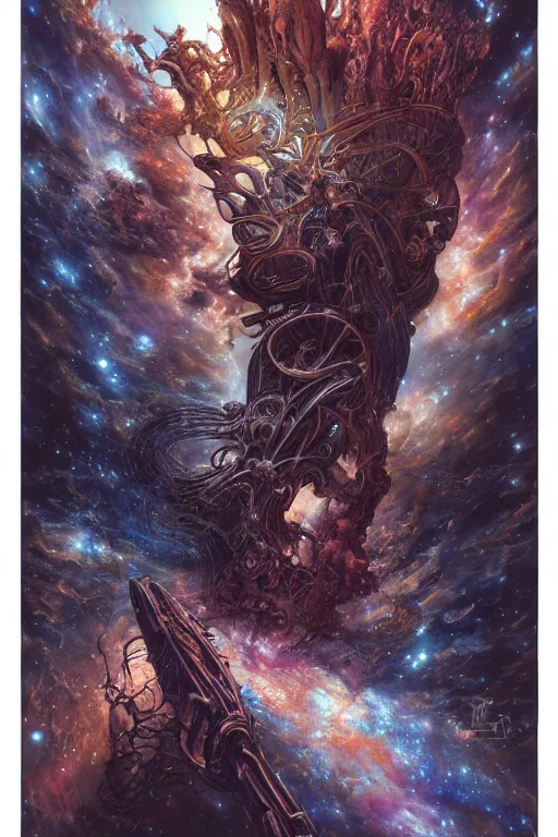 Image similar to now is the time to relaunch the dream weapon, by artgerm and yoshitaka amano and moebius and hr giger and zdislaw beksinski, hyperdetailed, surreal, dc comics, ornate, stunning, nebula, explosions in the sky, trending on artstation