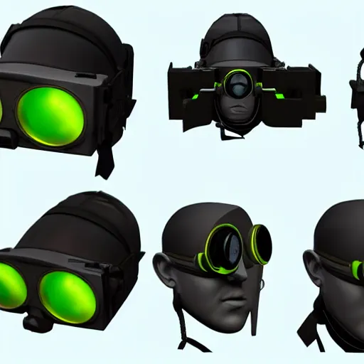 Image similar to modular item, sci-fi night vision goggles, hard surface, very realistic, studio lighting, high quality, concept art