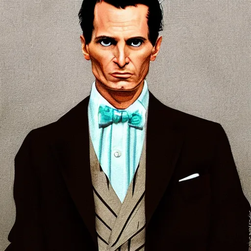 Prompt: portrait of Patrick Bateman from American Psycho, in the style of the Hudson River School