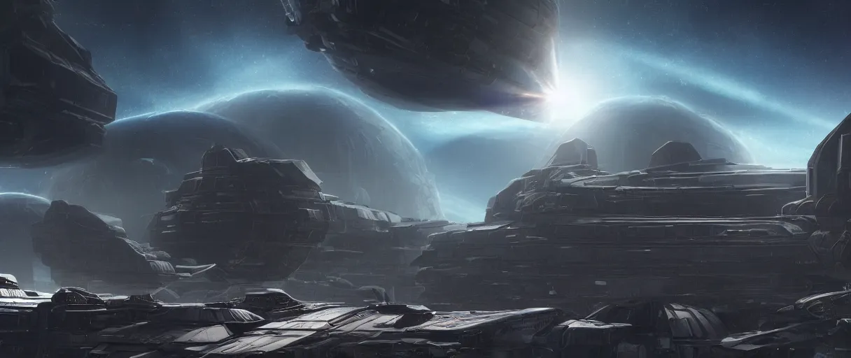 Image similar to concept art, a lonely scouting spaceship, traveling to new worlds, deep space exploration, the expanse tv series, industrial design, the hull protected by armor and turrets, spatial phenomena in the background, atmospheric, cinematic lighting, 4k, greebles, widescreen, wide angle, beksinski, sharp and blocky shapes