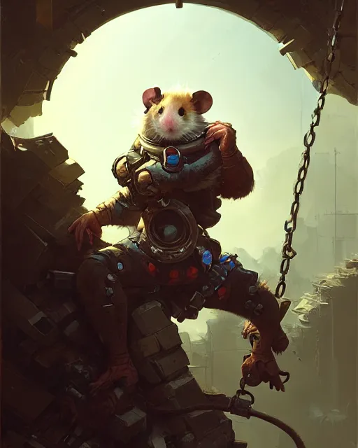 Image similar to wrecking ball the hamster overwatch, character portrait, concept art, intricate details, highly detailed by greg rutkowski, michael whelan and gustave dore