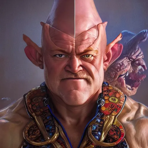 Image similar to david koechner as zangiff from street fighter, ultra realistic, concept art, intricate details, eerie, highly detailed, photorealistic, octane render, 8 k, unreal engine. art by artgerm and greg rutkowski and magali villeneuve and alphonse mucha
