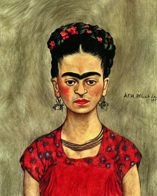 Prompt: highly detailed matte painting of frida kahlo as a little girl by arthur rackham