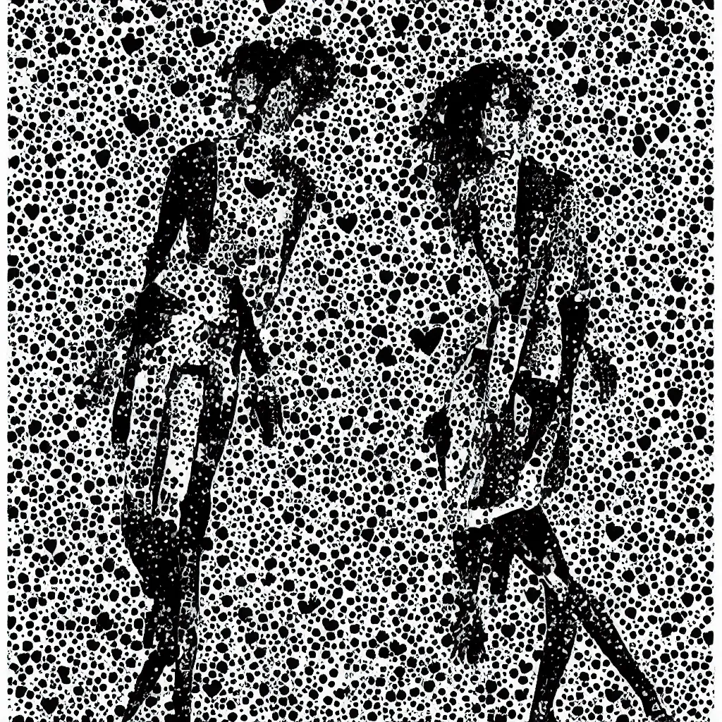 Image similar to french woman, abstract, jet set radio artwork, ryuta ueda artwork, cryptic, ink, spots, asymmetry, stipple, lines, pointillism, crosshatching, linework, pitch bending, stripes, dark, ominous, eerie, hearts, minimal, points, technical, natsumi mukai artwrok, folds