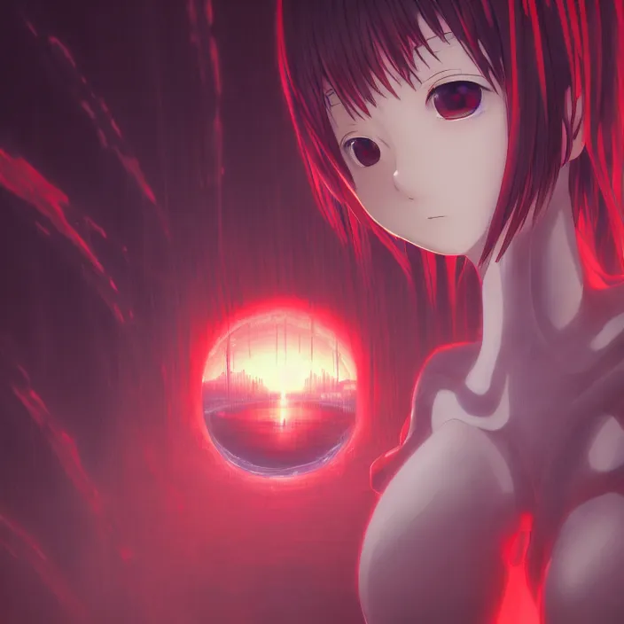 Image similar to Close up Iwakura Lain, Female Anime Character rei ayanami, giygas, epcot, inside a space station, eye of providence, Beksinski Finnian vivid Wojtek William to eye, hellscape, mind character, Environmental occlusion theme Jia, a William mans character, Artstation station female hyperdetailed with , rei ayanami