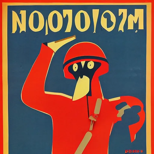 Image similar to soviet propaganda poster depicting a dromaius novaehollandiae in military uniform