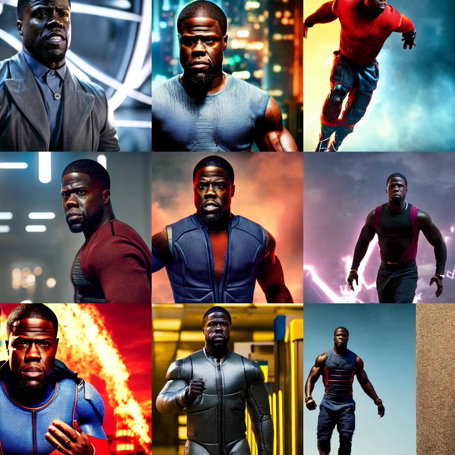 Prompt: a movie still of kevin hart as turboman, detailed, portrait photograph, heroic pose, 8 k hdr movie still, dynamic lighting