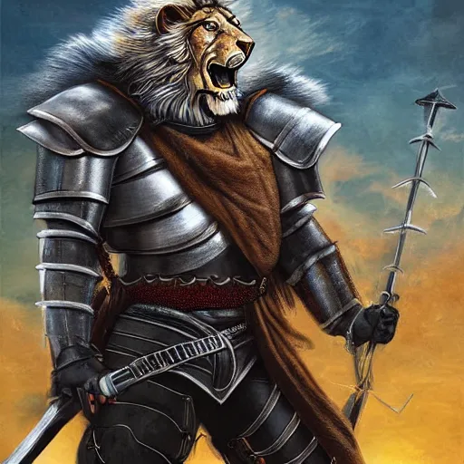 Prompt: book cover about a medieval lion knight, digital art, realistic, detailed, fantasy