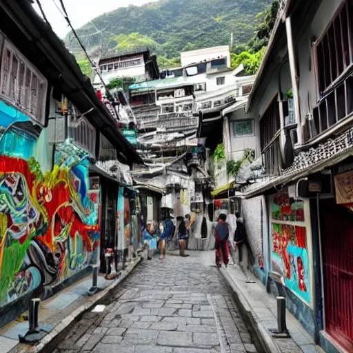 Prompt: jiufen street art museum in jiufen taiwan