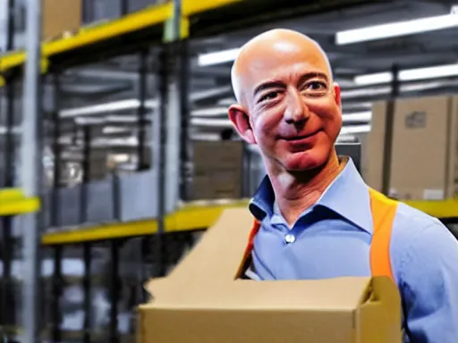 Image similar to jeff bezos working in an amazon warehouse