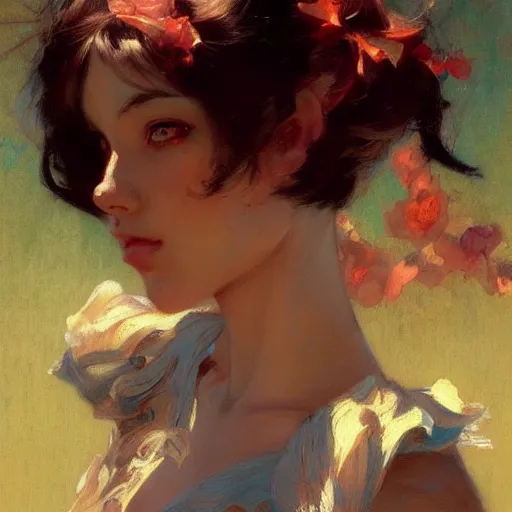 Image similar to a portrait of a cute anime girl, high fashion, painting by gaston bussiere, craig mullins, j. c. leyendecker