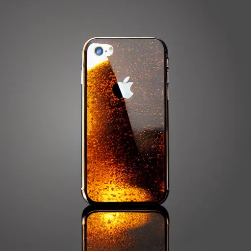 Image similar to an iphone encased in amber, photo realistic, hd,