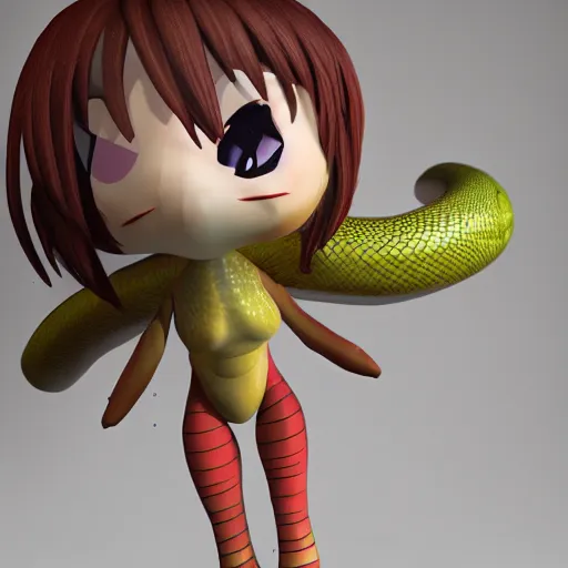 Image similar to cute fumo plush of a snake girl, scaled lizard girl, pvc figure, vray render