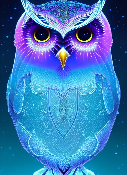 Image similar to symmetry!! product render poster vivid colors divine proportion owl, ice and snow, glowing fog intricate, elegant, highly detailed, digital painting, artstation, concept art, smooth, sharp focus, illustration,