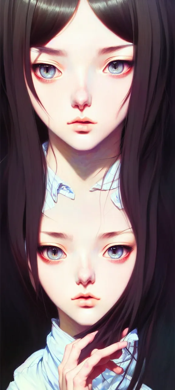 Image similar to a beautiful youth teenage depressed ocd psychotic popular girl in school struggling with morbid thoughts realized, angry eyes, soft skin, magnificent art by ilya kuvshinov, claude monet, range murata, artgerm, norman rockwell, highly detailed intricately sharp focus, bedroom eyes trending on pinterest, tiktok 4 k uhd image