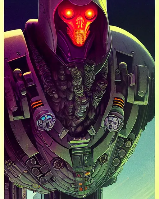 Image similar to reaper from overwatch, character portrait, portrait, close up, concept art, intricate details, highly detailed, vintage sci - fi poster, retro future, in the style of chris foss, rodger dean, moebius, michael whelan, and gustave dore