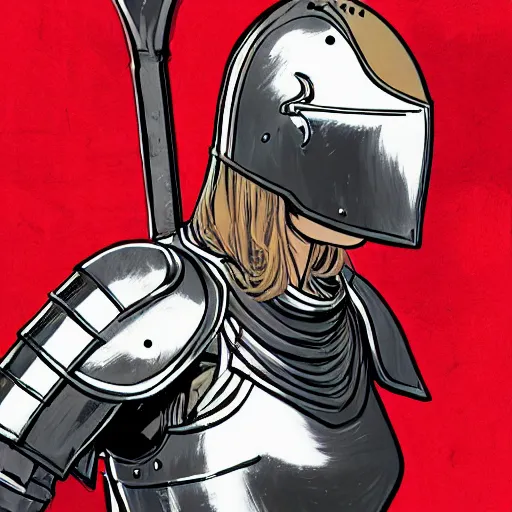 Prompt: a tomboy female knight wearing medieval armor. knight tomboy. art by martin ansin, martin ansin artwork. portrait.