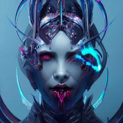 Prompt: a portrait of a beautiful demonic cybernetic queen of vampires, cyberpunk concept art by pete mohrbacher and wlop and artgerm and josan gonzales, digital art, highly detailed, intricate, sci-fi, sharp focus, Trending on Artstation HQ, deviantart, unreal engine 5, 4K UHD image