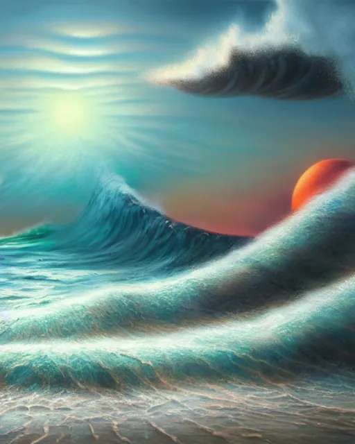 Image similar to big tsunami, shore, sunset, hyper realistic, artstation, illustration, nicoletta ceccoli, mark ryden, lostfish, dan decarlo, bob clampett, max fleischer, digital paint, matte paint, vivid colors, detailed and intricate environment