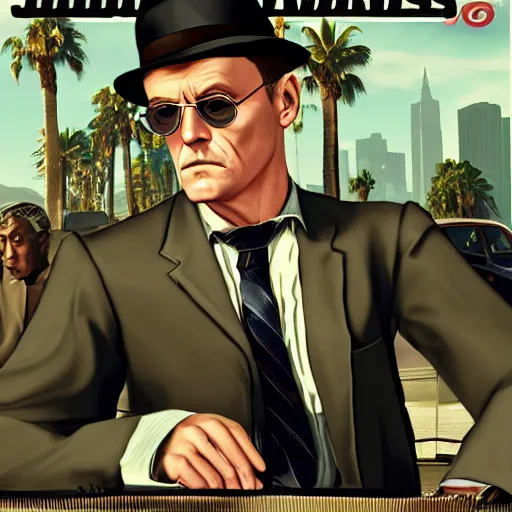 Prompt: James Joyce GTA V cover art