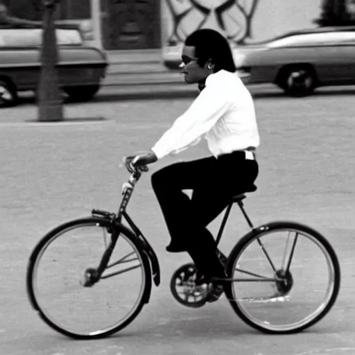 Prompt: michael jackson riding a bicycle