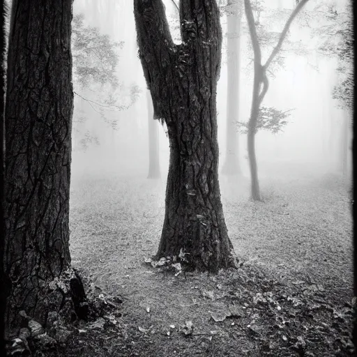 Image similar to gothic faerie portal in the foggy woods black and white