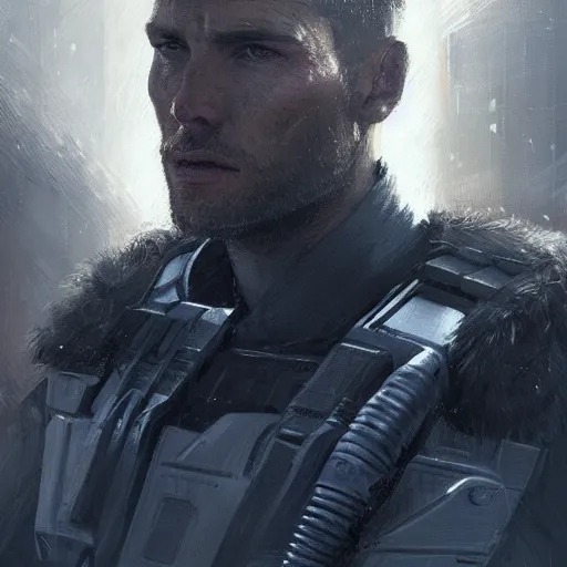 Image similar to portrait of a man by greg rutkowski, jedi commander, he looks like scott eastwood, wearing the tactical gear of the galactic alliance, star wars expanded universe, he is about 5 0 years old, highly detailed portrait, digital painting, artstation, concept art, smooth, sharp foccus ilustration, artstation hq