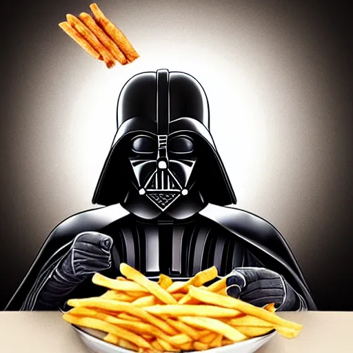 Prompt: darth vader eating some fries