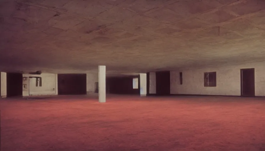 Prompt: 70s movie still of a man with superthin head in an empty soviet ballroom, eastmancolor, heavy grain, high quality, higly detailed, liminal space