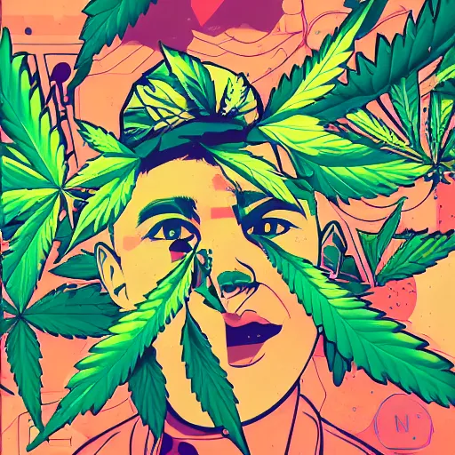 Image similar to Marijuana profile picture by Sachin Teng, symetrical, Vector , Leaf Green, Green smoke, Impressive, Award Winning, Warm, Good Vibes, Positive, geometric shapes, energetic, intricate background, graffiti, street art:2 by Sachin Teng:4