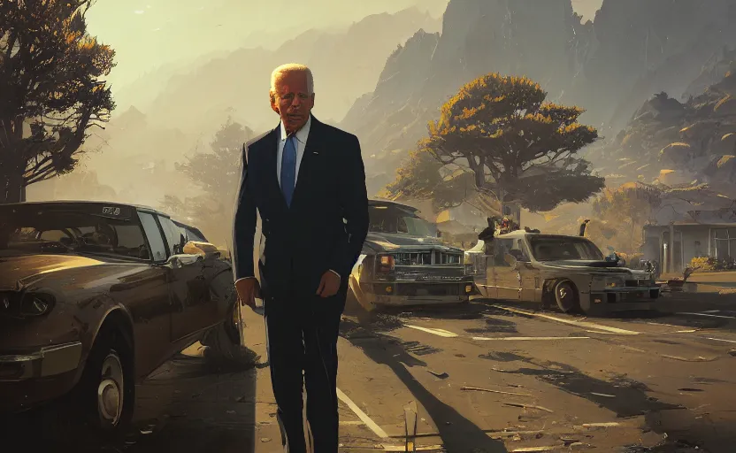 Prompt: highly detailed image of joe biden as a murderer, in gta v, stephen bliss, unreal engine, fantasy art by greg rutkowski, loish, rhads, ferdinand knab, makoto shinkai and lois van baarle, ilya kuvshinov, rossdraws, tom bagshaw, global illumination, radiant light, detailed and intricate environment