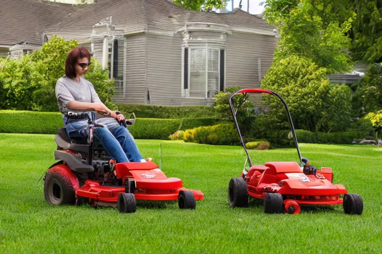 Prompt: The Garfield lawn mower