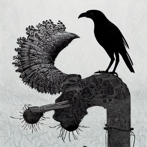 Image similar to a simple crow painting by Android Jones and M. C. Escher collaboration