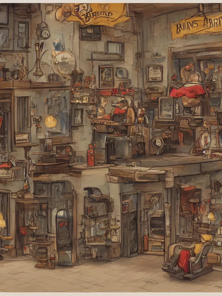 Prompt: barber shop by disney concept artists, blunt borders, rule of thirds