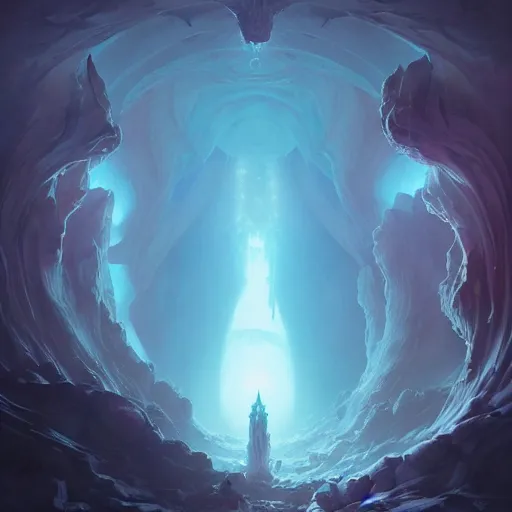 Prompt: deep in a large open cavern in a crystal cave there is a gigantic demonic portal to hell, artwork by Peter mohrbacher and beeple