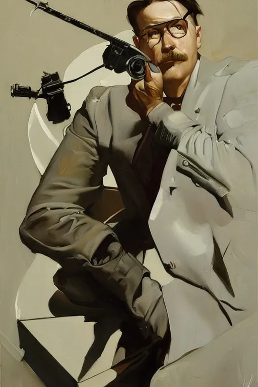 Prompt: vince gilligan painting by jc leyendecker!! phil hale!, angular, brush strokes, painterly, vintage, crisp